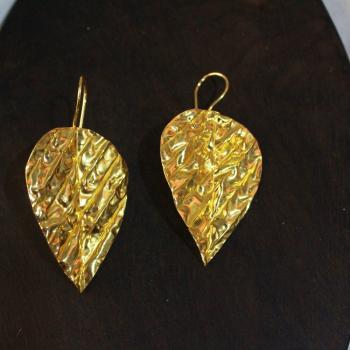 Gold plated leaf hammered earrings
